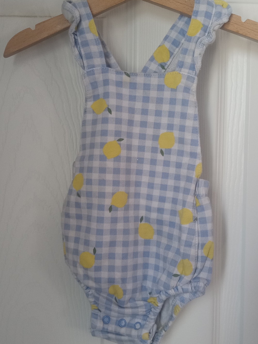 Carter's Light Blue Gingham Bubble Romper with Lemon Detail